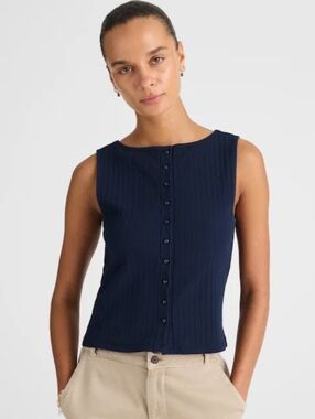 NWT Madewell Ribbed Crewneck Shell Top Small Blue